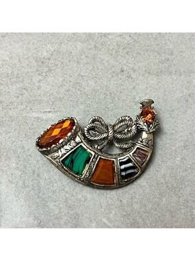Vintage MIRACLE Ram’s Horn Cornucopia Brooch Medieval Fantasy Pin Scottish VTG